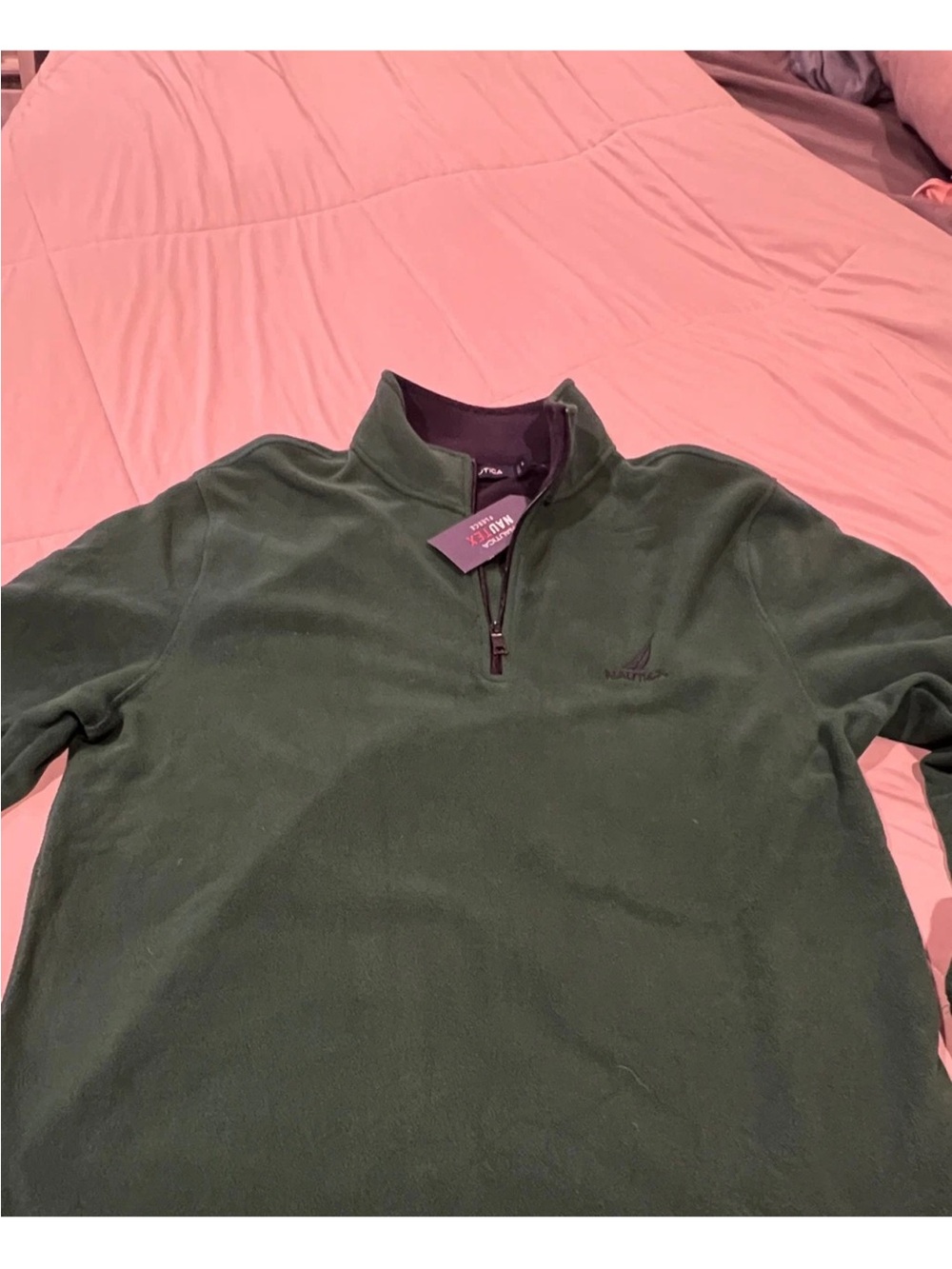 Nautica Men's Dark Green Quarter-Zip Fleece Pullover